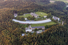 Aerial view of Administrative building of the State Authority Zweckverband Bodensee-Wasserversorgung in Ueberlingen in the state Baden-Wurttemberg, Germany