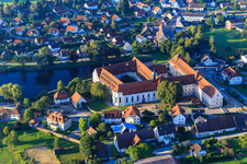 Aerial view of Boarding school and monastery church of St. Bernhard in the monastery Wald in Wald in the state Baden-Wuerttemberg, Germany