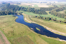 Aerial view of Course of the Danube in the district Hundersingen in Herbertingen in the state Baden-Wuerttemberg, Germany