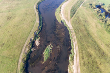 Course of the Danube in the district Hundersingen in Herbertingen in the state Baden-Wuerttemberg, Germany from above