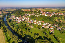 Village on the river bank areas of the river Danube in Herbertingen in the state Baden-Wurttemberg, Germany