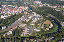 Station railway building of the Deutsche Bahn on a loop of the Danube in Sigmaringen in the state Baden-Wurttemberg, Germany