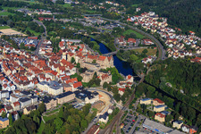 Aerial view of Hohenzollern Castle Sigmaringen in Sigmaringen in the state Baden-Wuerttemberg, Germany