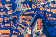 Fürst-Wilhelm-Straße, Hohenzollern Castle Sigmaringen and St. Johann Church in Sigmaringen in the state Baden-Wuerttemberg, Germany