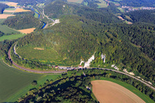 Steep limestone cliffs in the Danube Valley in Inzigkofen in the state Baden-Wuerttemberg, Germany
