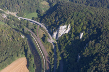 Road and railway layout in bridge construction at the shore of the Danube in Sigmaringen in the state Baden-Wurttemberg, Germany