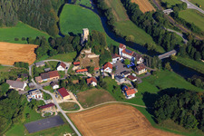 Dietfurt Castle Ruins and Dietfurt Mill Inn - Diesch OHG in the Danube Valley in the district Vilsingen in Inzigkofen in the state Baden-Wuerttemberg, Germany