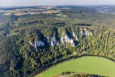 Rocks at the Curved loop of the riparian zones on the course of the river of the river Danube in Beuron in the state Baden-Wurttemberg, Germany