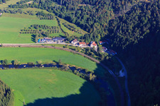 Village view in the Danube Valley with Landypoint GmbH in the district Neidingen in Beuron in the state Baden-Wuerttemberg, Germany