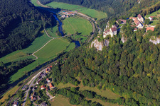 Werenwag Castle (Langenbrunn) at the Schreyfels climbing rock above the Danube in the district Hausen im Tal in Beuron in the state Baden-Wuerttemberg, Germany