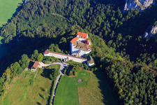 Oblique view of DJH Youth Hostel Burg Wildenstein in Leibertingen in the state Baden-Wuerttemberg, Germany