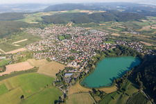 Village on the lake bank areas of Steisslingen Lake in Steisslingen in the state Baden-Wurttemberg, Germany