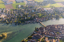 Aerial view of River - bridge construction across the Rhine in Stein am Rhein in the canton Schaffhausen, Switzerland