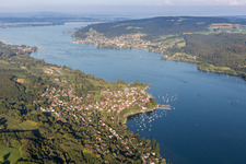Aerial photograpy of Village on the lake bank areas of Untersee in Wangen in the state Baden-Wurttemberg, Germany