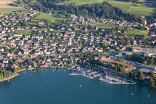 Pleasure boat marina with docks and moorings on the shore area of Lake of Constance in Steckborn in the canton Thurgau, Switzerland