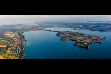 Panorama perspective of Lake Island Reichenau on the Lake Constance in the district Reichenau in Reichenau in the state Baden-Wurttemberg, Germany