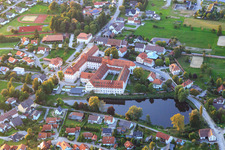 Oblique view of Boarding school and monastery church of St. Bernhard in the monastery Wald in Wald in the state Baden-Wuerttemberg, Germany