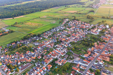Aerial photograpy of Village overview from the east in Minfeld in the state Rhineland-Palatinate, Germany