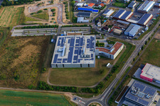 Aerial photograpy of Industrial area in the Speyer Valley with DBK David + Baader GmbH in Rülzheim in the state Rhineland-Palatinate, Germany