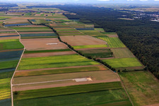 Aerial view of Construction site foundation for wind turbine in Hatzenbühl in the state Rhineland-Palatinate, Germany