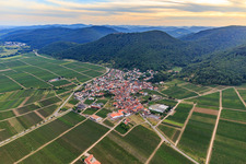 Wine-growing village at the foot of the Haardtrand from the northeast in Eschbach in the state Rhineland-Palatinate, Germany