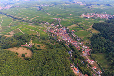 Aerial view of Wine-growing village at the foot of the Haardtrand from the northwest in Leinsweiler in the state Rhineland-Palatinate, Germany
