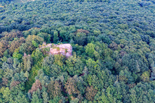 Neukastel Castle Ruins in Leinsweiler in the state Rhineland-Palatinate, Germany from the plane
