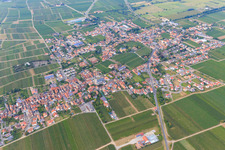 City view between vineyards from the south in Edesheim in the state Rhineland-Palatinate, Germany