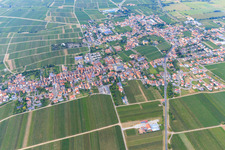 Aerial photograpy of City view between vineyards from the south in Edesheim in the state Rhineland-Palatinate, Germany