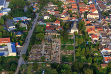 Cemetery Groß-Rohrheim and Protestant Church Groß-Rohrheim in Groß-Rohrheim in the state Hesse, Germany