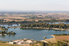 Aerial photograpy of Eicher See weekend house area in Hamm am Rhein in Eich in the state Rhineland-Palatinate, Germany