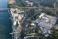 Aerial view of Heidelberg Cement, A60 motorway Rhine bridge in the district Weisenau in Mainz in the state Rhineland-Palatinate, Germany