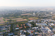 Aerial view of District Weisenau in Mainz in the state Rhineland-Palatinate, Germany