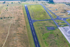 Asphalt runway of airport Mainz-Finthen in the district Finthen in Mainz in the state Rhineland-Palatinate, Germany