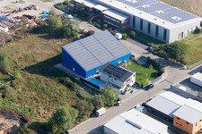 Solar roof on Gewerbering in the district Rußheim in Dettenheim in the state Baden-Wuerttemberg, Germany