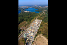 Garden gravel in the district Neudorf in Graben-Neudorf in the state Baden-Wuerttemberg, Germany from the plane