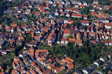 Main street with town hall of the local community, Terra Sigillata Museum, Small Cultural Center and Parish Church of St. Michael in Rheinzabern in the state Rhineland-Palatinate, Germany