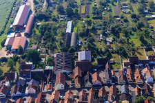 Agricultural halls at Hintergraben in Kandel in the state Rhineland-Palatinate, Germany viewn from the air