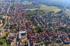 Aerial view of Juststraße Rheinstraße from the west in Kandel in the state Rhineland-Palatinate, Germany