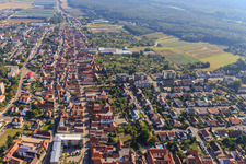 Aerial photograpy of Juststraße Rheinstraße from the west in Kandel in the state Rhineland-Palatinate, Germany