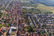 Oblique view of Juststraße Rheinstraße from the west in Kandel in the state Rhineland-Palatinate, Germany