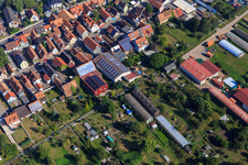 Oblique view of Agricultural halls at Ettenbaum in Kandel in the state Rhineland-Palatinate, Germany