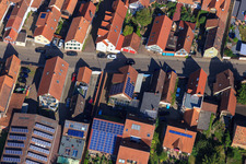 Oblique view of Barns with PV roofs on Rheinstr in Kandel in the state Rhineland-Palatinate, Germany