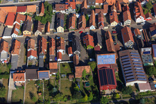 Rheinstraße from the south in Kandel in the state Rhineland-Palatinate, Germany seen from above