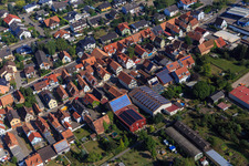 Agricultural halls at Ettenbaum in Kandel in the state Rhineland-Palatinate, Germany seen from above