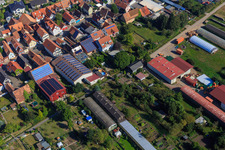 Barns with PV roofs on Rheinstr in Kandel in the state Rhineland-Palatinate, Germany out of the air