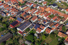 Aerial photograpy of Barns with PV roofs on Rheinstr in Kandel in the state Rhineland-Palatinate, Germany