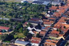 Aerial photograpy of Rheinstraße from the northeast in Kandel in the state Rhineland-Palatinate, Germany