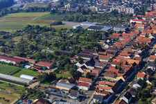Rheinstraße from the northeast in Kandel in the state Rhineland-Palatinate, Germany from above