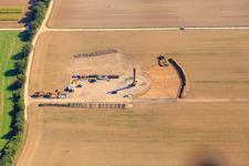 Oblique view of Construction site wind turbine foundation in Hatzenbühl in the state Rhineland-Palatinate, Germany